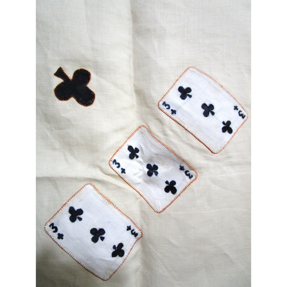 VTG George B Tan Hand Embroidered Playing Card Table Cloth Cover 33" x 33" - Picture 3 of 14